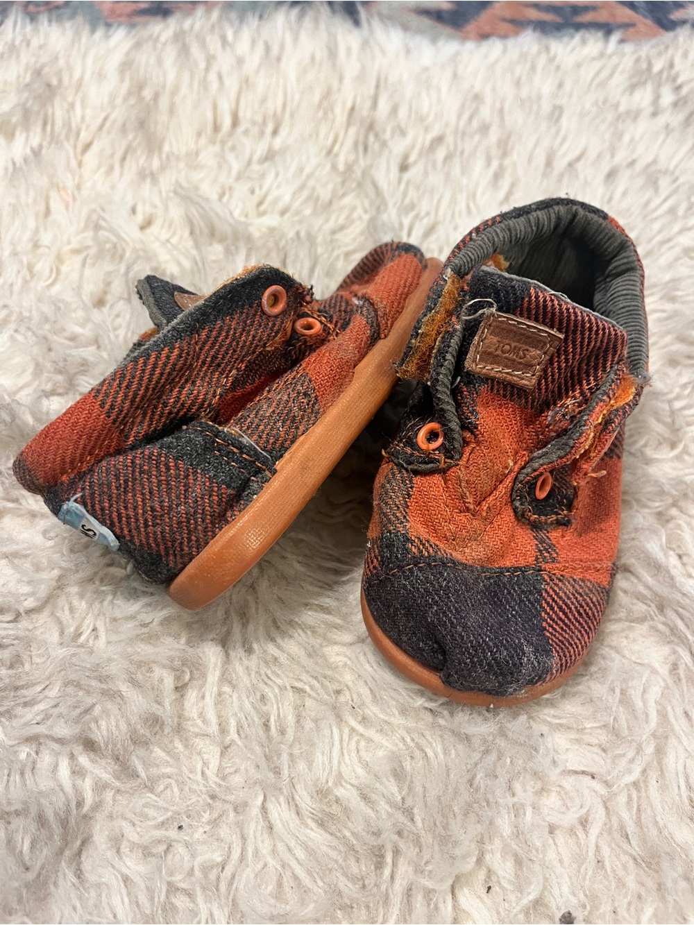 Toms Orange and Black Plaid Baby Shoes